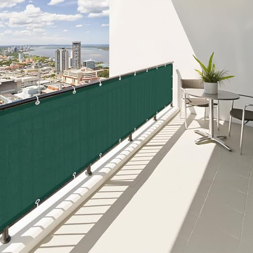 SUNNY GUARD Pantalla Privacidad Balcón 90x500cm Ocultacion Balcon Impermeable,a Prueba de Viento y con Protección UV para Exteriores,Incluye Cables de Instalación,Verde Oscuro