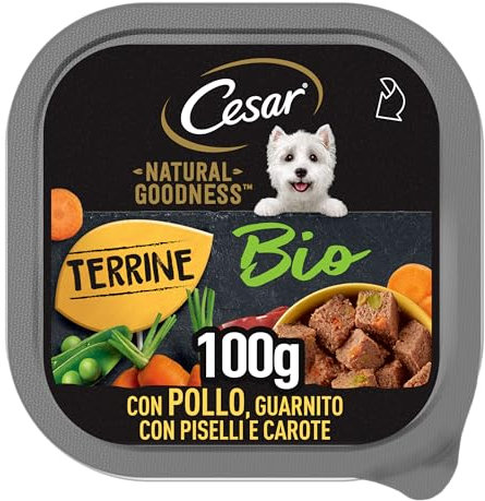 Cesar Natural Goodness Bio Huhn und Gemüse, komplettes Bio-Nassfutter für Hunde, 16 Dosen à 100 g