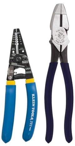 Klein Tools D2139NE11055 Pliers Set, Made in USA, with Lineman's Side Cutting Pliers and Copper Wire Stripper / Cutter, High-Leverage, 2-Piece