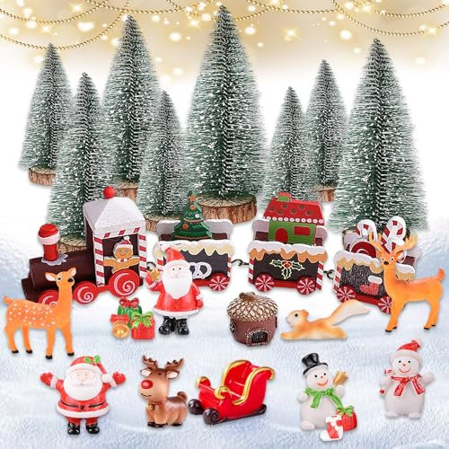 WhaleO 26 Pièces Miniature Sapin de Noël - Mini Figurines de Noël - Decoration de Table de Noël