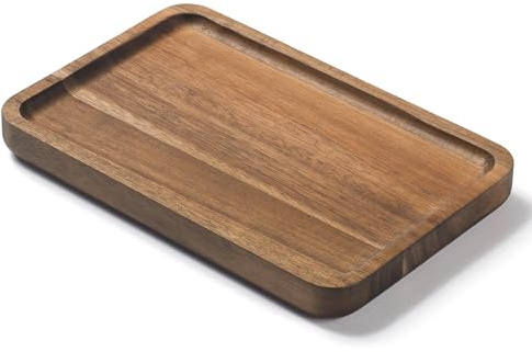 Bandeja de Baño de Madera de Acacia, Bandeja de Madera Rectangular, Bandeja Decorativa Natural para Cosméticos, Perfumes, Velas, Plantas (20 x 13 x 2 cm)