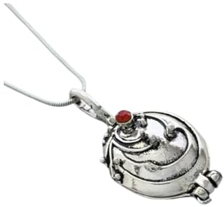 OUTLETISSIMO® Elena - Collar amuleto vampiro medallón abrible, talismán, vintage, cosplay, purpurina roja, cód. ET228, S, Acero aleado, Circonita cúbica