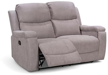 Lovesofas Light Grey Chenille 2-Seater Recliner Sofa | 3 Positions & 160° Manual Recline | Retractable Cup Holders | Soft Fabric & Pillow-Topped Arms | Ideal for Living Room, Gaming Room, Bedroom |