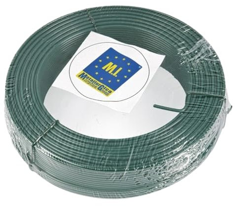 Fil de fer plastifié vert diamètre 1,8 mm, rouleau de 100 m. Fil de fer métallique revêtu de PVC, pour clôture, jardin, bricolage, ligatures, tension.