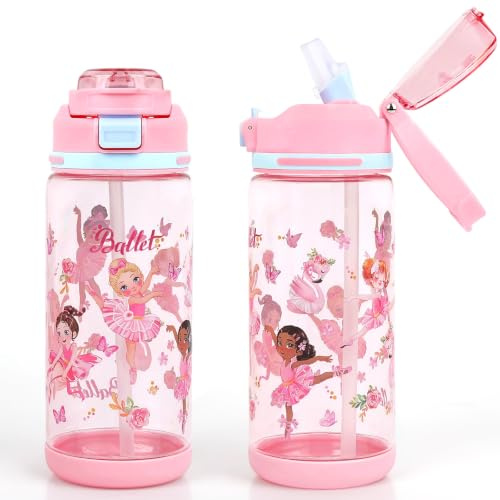 Kids Water Bottle 20oz Leakproof Plastic Water Cup with Straw for Children