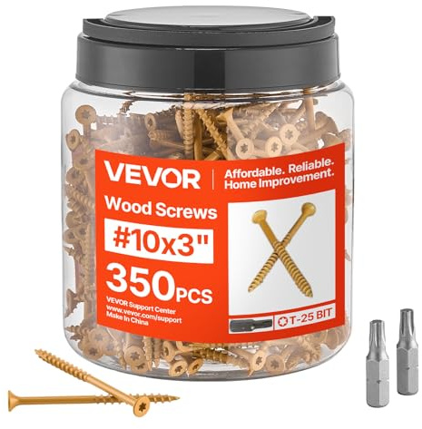 VEVOR Wood Screws 350 PCS, #10 x 3-Inch Anti-Rust Coated, Exterior Deck Screw Torx/T25 Star Drive, Metal Rust-Resistant Outdoor Decking Screws with 2 Screw Connectors, for Decking Fencing Framing