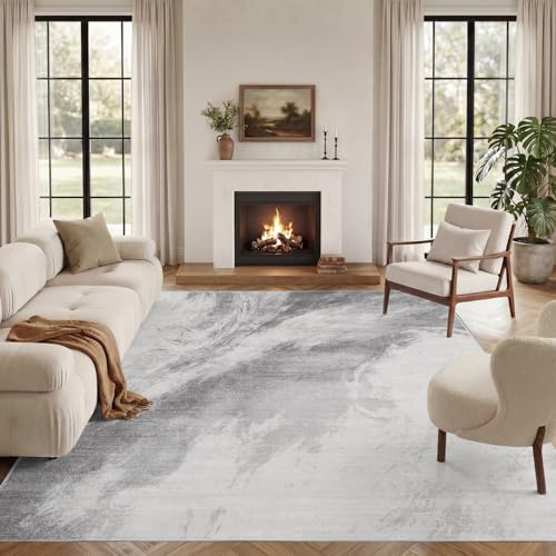 Vamcheer Alfombra de Salón 160 × 230 cm, Pelo Corto, Antideslizante Lavable | Alfombra Moderna Abstracta de Imitación Cachemira, Suave, para Sala de Estar, Dormitorio, Comedor y Pasillo, Gris