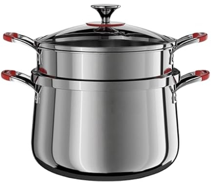 Olla de sopa multifunción de acero inoxidable 316, sin revestimiento, profunda y engrosada, para el hogar, gran capacidad, vaporizar, hervir, hacer sopa y guisar con tapa (22 cm con estante para vapor