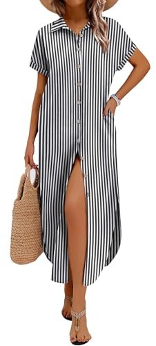 Zeagoo Summer Dresses for Women Maxi 2026 Casual Summer Long Striped Bathing Suit Button Down Shirt Dress Tunic Cruise Outfits