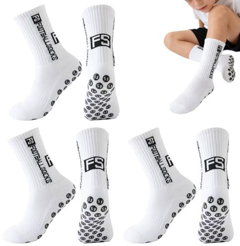 GNALIA Calcetines Antideslizantes Fútbol 3 Pares Blanco Talla 33-39 Niños Baloncesto Tenis