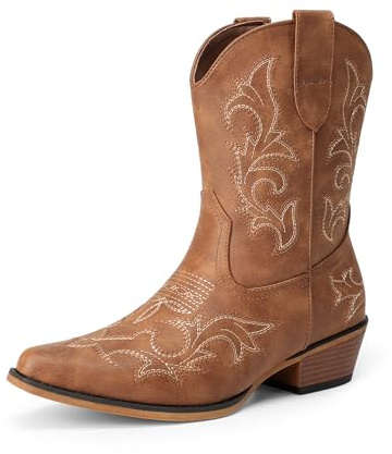DREAM PAIRS Women's Cowboy Cowgirl Western Ankle Boots,All Brown,5