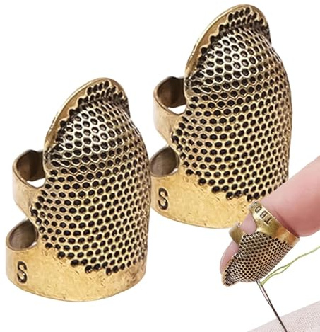 Set di ditali da cucito in metallo, protezione per le dita regolabile in bronzo, taglia S/M, 2 pezzi, strumento da cucito a mano durevole per sartoria, trapuntatura, ricamo, artigianato, protezione