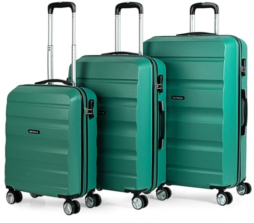 ITACA - Juego Maletas de Viaje rígidas Trolley con Candado de Combinación y 4 Doble Rueda 360° Set Cabina, Mediana, Grande Ligeras y Resistentes, Aguamarina