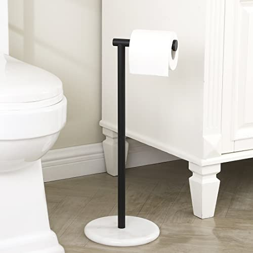 KES Portarollos Papel Higienico de Pie Portarrollos para Papel Higiénico Negro con Base de Mármol Soporte Papel Higienico, BPH284S1-BK
