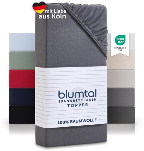 Blumtal® Basics Spannbettlaken Topper 180x200cmJersey im 2er Set - Bettlaken 180x200cm aus 100% Baumwolle - Oeko-TEX zertifiziertes Spannbetttuch 180x200 - Topper Spannbettlaken 180x200 - Grau