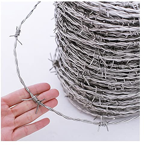 Fil De Fer Barbelé En Acier Inoxydable | Barrière De Clôture De Sécurité | Fil De 2,3mm | Barbillons 4 Pointes De 15mm | Résistance À La Rouille | Parfait Pour Le Jardin, Les Pâturages