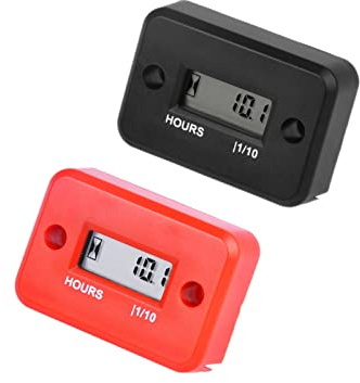 2 stycken-HonorMeet Digital liten motor timmätare, total körtimmar räknare för generator, tändstift induktiv aktiverad för gasmotor gräsklippare motorsågskompressor motorcykelbåt etc. (svart + röd)