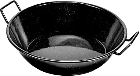Royalford Enamel Wok Pan, 30 CM | Induction Safe Paella Pan Non-Stick Kadhai with Raised Handles | Kadai Cooking Pan for Shallow & Deep Frying | Flat Base for Even Heat Distribution, Black