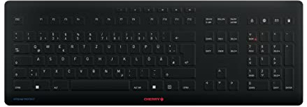 CHERRY STREAM PROTECT KEYBOARD, Kabelgebundene Tastatur mit Abnehmbarem Silikon-Tastaturschutz, Deutsches Layout (QWERTZ), Flach, Desinfizierbar, Schwarz