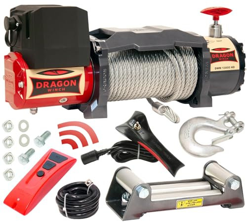 Dragon Winch Treuil électrique 24V Maverick 13000 lbs / 5897 kg, avec câble en acier 20m pour dépanneuses et véhicules municipaux | Télécommande sans fil + accessoires treuil | Étanchéité IP67