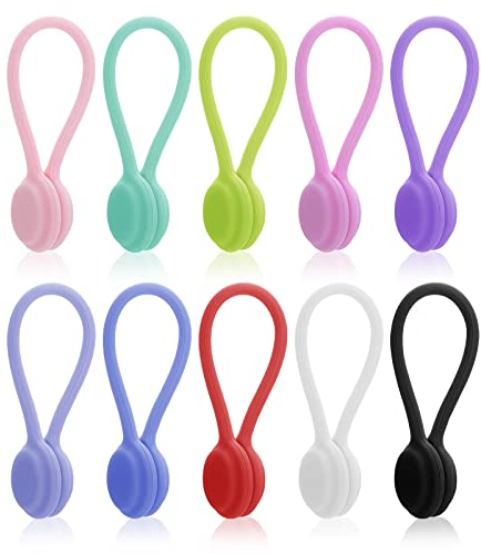 Lusofie 10 Pièces Attaches de Câble Magnétiques Organisateur de Clips de Câble en Silicone Attaches de Câble Réutilisables Gestionnaire de Câbles USB pour Bureau L'école Maison