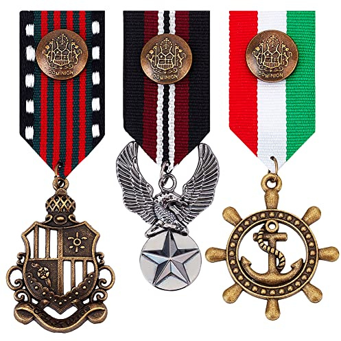 AHANDMAKER 3 st Militär Emblem Medalj, Legering Medaljer Brosch Stift, Hjälte Strid Medaljer för Marinblå Uniform, Patriot Nål Rand för Rockar Jacka