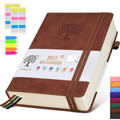 A5 Lined Journal Notebook - 365 Page Leather Journals for Writing Women & Men，Hardcover Notebook with 100Gsm Thick Pages，Daily Diary for Travel, Work，School，Note Taking，College Ruled (5.9 x 8.5)