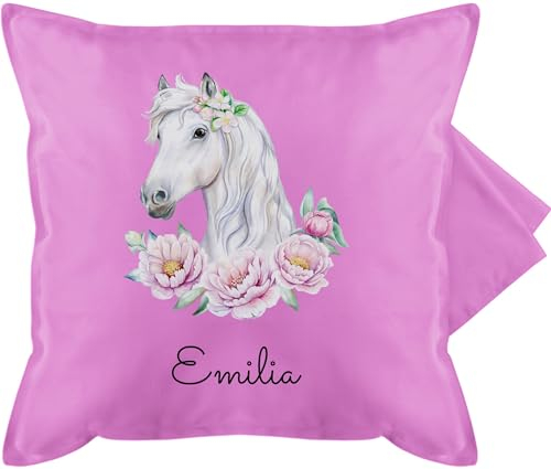 Kissenbezug - Pferde - Pferdekopf Motiv mit Name personalisiert I Pferdemotiv I Pferd Name - 50 x 50 cm - Pink - personalisierte Geschenke mädchen pferdekissen Reiter pferdemädchen kuschelkissen
