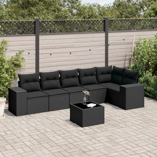SECOLI Conjunto de muebles de jardín de ratán con espacio de almacenamiento, XXL, muebles de terraza, sofá de salón, grupo de asientos de ratán, muebles de esquina, juego de muebles de balcón, color