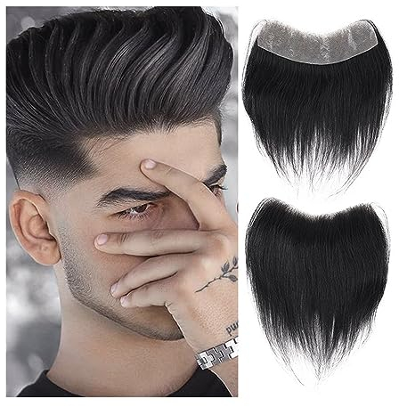 Pelucas para Hombre Hairline sintético Toupee for hombres V Style Front Toupee Peluca Thin Skin Base Natural Mens Hairpieces Sistema de reemplazo de cabello Peluca sintética para uso diario Masculino