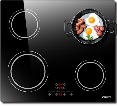 Induktionskochfeld 4 Platten 60cm Einbau 220V, Kochfeld Induktion autark, Elektrisches Kochfeld 6400W, Funktion Pausieren, 9-Leistungsstufen, Timer, Anti-Touch-Funktion, Disaenvir