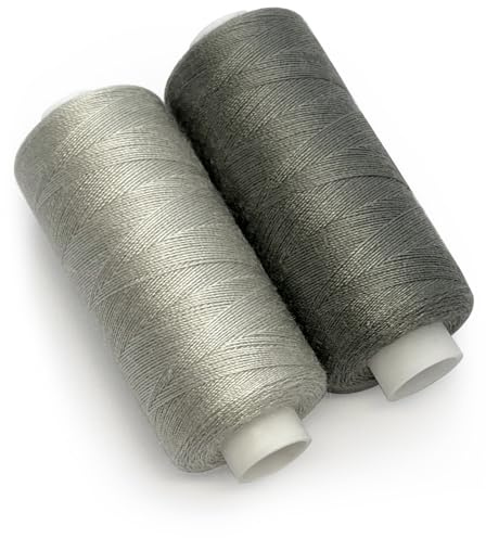Filo da cucire in poliestere, 2 bobine da 350 m. Filo Per Cucire Qualsiasi Uso. (Grigio Chiaro & Grigio Mistero)