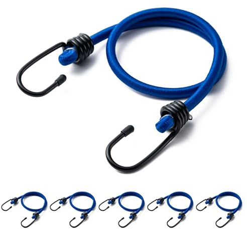 Aegero 18inch Bungee Cords with Hooks,6Pcs Heavy Duty Extra Strong Outdoor Elastic Rope,Multi-Purpose Elastic Bungee Straps for Luggage,Camping,Tarps,Bike Rack,Outdoor Tent,Weatherproof（Blue）