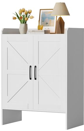 Mericonia Schuhschrank, 5-stufiger Farmhouse-Schuh-Organizer mit 2 Türen, freistehender Schuhschrank mit verstellbarem Regal und Metall-Eckdekoration für Eingangsbereich und Flur, weiß