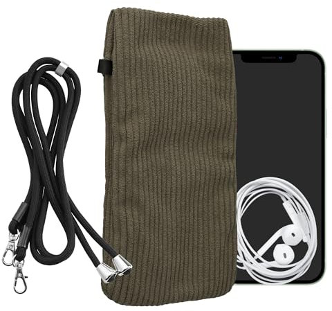 kwmobile Handytasche für Smartphones XXL - 7 Handy Tasche - Cord Handy Hülle Bräunlichgrau mit Kordel - Tasche mit Handykette 17,7 x 9 cm Innenmaße