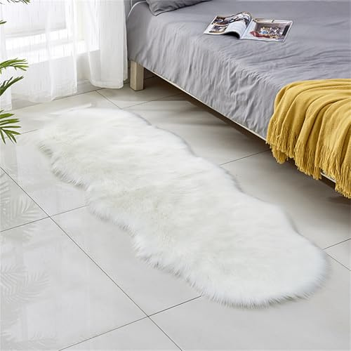 Highdi Alfombra Salón Pelo Largo Grande Forma Irregular Alfombras de Pelo Largo Alfombra de Salón Lavable Antideslizante Suave Alfombrillas Dormitorio Modernas Shaggy Habitacion (Blanco,60x150cm)