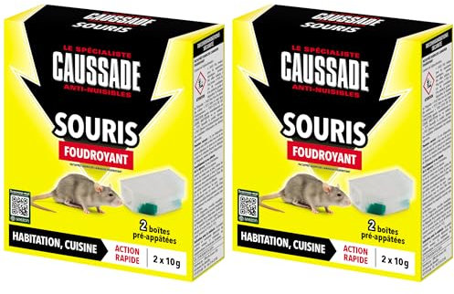 Caussade 4 Boîtes Anti Souris Pré-Appâtées Foudroyant - Prêt à Poser - Lieux Secs & Humides - Une Ingestion Suffit - 2x20g CASABOIT2X2