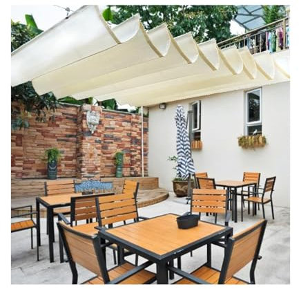 Auvent rétractable en forme de U - Auvent imperméable et anti-UV pour extérieur, terrasse, piscine et jardin - 1,5 m x 8 m