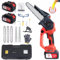 Motosega Elettrica, Lunghezza Barra 15 cm,3 catene + 2 batterie Nero e Rosso