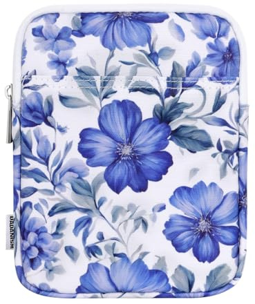 Dadanism 6-7 Inch Padded Sleeve for 7 Kindle Colorsoft Signature Edition and All-New Kindle Paperwhite, Protective Pouch Bag Carrying Case for 6 K-indle/K-indle Oasis/Kobo E-Reader, Blue Flower