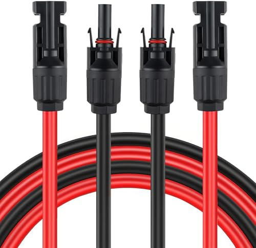 4 mm² Cable Panneau Solaire, 2x3m Solarkabel Verlängerung Bilatéral avec Fiche Rallonge de Câble Solaire pour Systèmes Solaires Photovoltaïques (Rouge/Noir)