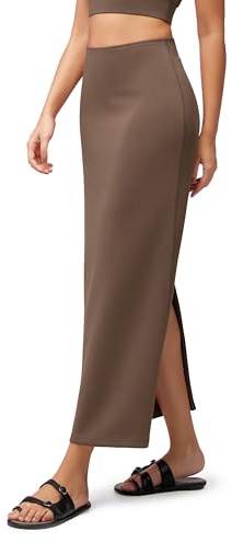 ODODOS Modal Soft Maxi Skirt for Women, Back Slit High Waist Casual Long Pencil Skirts, Nutria, Large