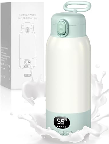 500mL Calienta Biberones Portátil, Calentador de Biberones Portatil， Calentador de Biberones Recargable USB, Batería 10400mAh Carga, Control Preciso, para Coche, Viajes