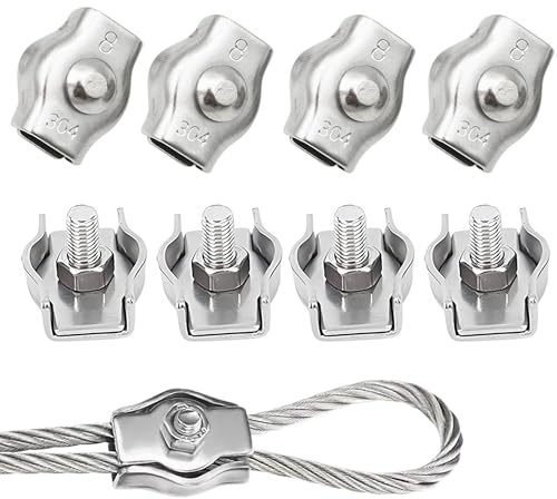 huruirui M8 Morsetti per Cavo Acciaio Morsetti Stendibiancheria Inox 304 Simplex Serracavo Acciaio Clip per Giardino Cavi Patio e Vele da Sole per Funi Metalliche 8pcs