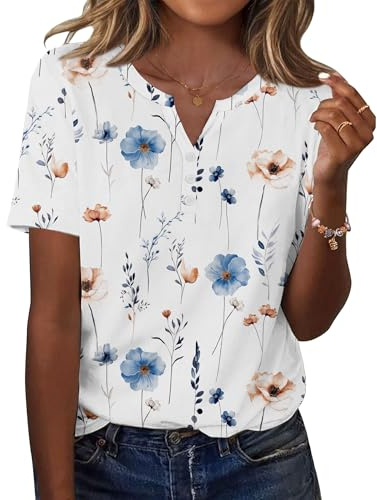 Zeagoo Ladies Summer Tops V Neck Short Sleeve T-Shirts Elegant Tunic Blouse