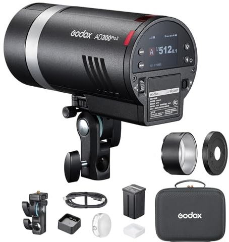 Godox AD300ProII Flash da esterno TTL da 300 W, tempo di ricarica 0,01–1,5 s, HSS a 1/8000 s, 16 gruppi di colore, 350 flash a piena potenza con luce pilota bicolore da 12 W, attacco Godox