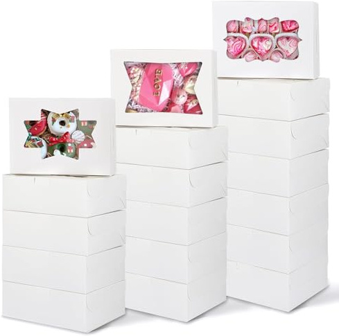 Staranry 24 Pezzi Scatole Per Torte Con Finestra, Bianco Scatole per Cupcake, 20.3x15.5x6.3cm Scatole Per Dolci, Biscotti, Scatola per Muffin con Finestra Trasparente per Compleanni, Feste