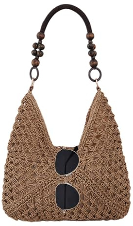 Wuquei Borsa in paglia da donna, alla , stile bohémien, elegante borsa a tracolla bohémien, per donne, ragazze, mogli, madri e viaggiatori, in piscina, shopping, picnic, concerti, vacanze, marrone