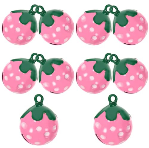 VICASKY 10 Pezzi Campanellini a Forma di Fragola in Rame per Collare Cani Accessori per Animali Decorazione per Chiavi e Collari Cane