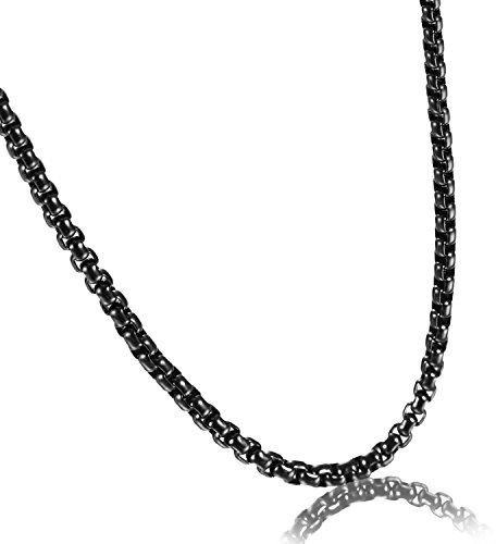 Flongo 4 mm brett rostfritt stål halsband pansarkedja vetekedja länk silver svart guld gyllene män, kvinnor 61 cm